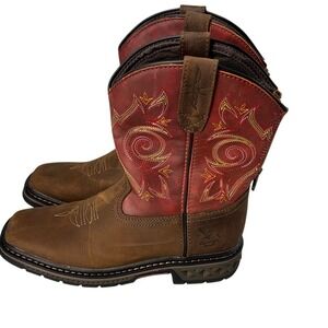 Georgia Kids Red/ Brown Leather Carbo-Tec LT Pull-On Cowboy Boots Size 3M‎